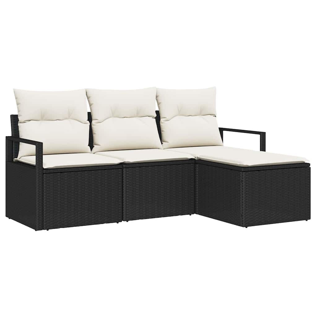 Garten-Sofa-Set mit Kissen mit Speicher 4 pcs Schwarz und Creme